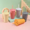 Cups Saucers Candy Color Double Plastic Straw Cup Coffee Frosted Water Easy To Carry Bottle Sports