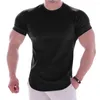 Ternos masculinos A2260 Camiseta de ginástica masculina de manga curta casual em branco slim T-shirt masculina de fitness musculação Workout Tee Tops roupas de verão