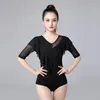 Vêtements de scène noir maille à volants danse latine hauts femmes été Tango salle de bal pratique Dancewear adulte Samba Rumba Performance Costume YS3791