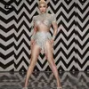 Stage Wear Shining Silver Crystals Bodysuit Women Tassel Rhinestone Fringe 2 Pieces Sexy Club Festival Outfit Spandex Latin Dance 284f