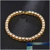 Chain Hip Hop Bling Iced Out Cubic Zirconia Bracelet Tennis Bracelets Rhinestone Women Men 1 Row Cz Link Jewelry Gold Factory Price Dh2Kx