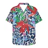 Men's Casual Shirts Rose Stripe Pattern Fashion Mens Hawaiian Shirt Male Colorful Printed Beach Aloha Short Sleeve Camisa Hawaiana