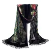 Sarongs Fashion Army Green Women s Velvet Silk Pärled Embroidery Shawl Scarf Wrap Scarves Peafowl WS006 A 230729