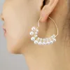 Boucles d'oreilles créoles grand coeur rond carré goutte d'eau pour femmes mariage géométrique blanc Imitation perles boucle d'oreille bijoux cadeau