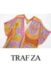 Robes décontractées basiques TRAFZA Robe longue ample rétro pour femmes élégantes Raglan à manches courtes col en V Mode Haut de gamme Robe confortable pour la peau 230728