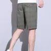 Männer Shorts Baumwolle Twill Plaid Männer Zipper Taschen Komfort Stretch Zeichnung Taille Casual Herren Plus Größe 4XL 5XL Für große Mann