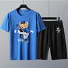 Мужские спортивные костюмы летняя мужская футболка улица плюшевая медведь селфи Swag Girl Print Tops Casual Fashion Trub