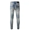 Herren Jeans High Street Fashion Männer Retro Hellblau Elastisch Slim Fit Destroyed Ripped Patch Designer Hip Hop Marke Hosen