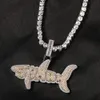 Sautoirs Hip Hop Micro Pavé Cubic Zirconia Collier Glacé Bling Lettres Requin Pendentifs Colliers pour Hommes Rappeur Or Couleur Bijoux 230728