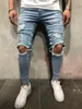 Men's Jeans Men Jeans Streetwear Knee Ripped Skinny Hip Hop Fashion Estroyed Hole Pants Solid Color Male Stretch Casual Denim Big Trousers 230729