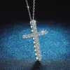 Strängar strängar Sunite Totalt 1,6CT Real Diamond Cross Necklace Pendant for Women's Men's Gift 925 Sterling Silver Fine Jewelry Luxury 230729