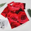 Men's Casual Shirts Red Rose Print Loose Shirt Man Vacation Elegant Floral Summer Custom Short Sleeve Streetwear Oversized Blouses