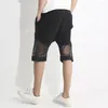 Shorts Masculino Trendy Sexy Mesh Perspective Men Design Original Calças Soltas de Cinco Pontos Homem Verão Cintura Elástica Casual Curto LGBT