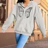 Sweat à capuche femme sweat imprimé papillon bronzant femme veste à capuche ample fermeture éclair complète Cardigan hauts décontracté poche à cordon