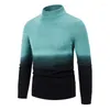 Erkek Sweaters Gradient Adam Mock Boyun Uzun Kollu Knaklı Kazak Altılar İnce Uygun Stand Yakası rahat patchwork jumper