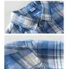 남성용 캐주얼 셔츠 대형 격자 무늬 사각형 칼라 리넨 여름 슬림 짧은 슬리핑 간단한 통기성 청소년 통근 상단