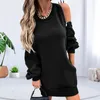 Casual Kleider Frauen Einfarbig Kleid Für Streetwear Aushöhlen Design Zipper Taschen Decor Oansatz Langarm Herbst Lose