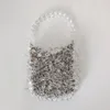 Evening Bags Transparent crystal hanging ring handmade bag 2023 white chain handbag net red bead 230729