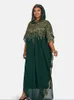 Casual Dresses Women's Fashion Classic African Chiffon Fabric Sequin Loose Hooded Long Dress Ramadan Dubai Abaya Cafe Robe