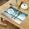 Table Runner 4/6pcs Set Mats Beach Coconut Tree Wave Sky Printed Napkin Kitchen Accessories Home Party Decorative Placemats