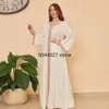 Vêtements ethniques automne femmes musulmanes à manches longues col en V vert blanc Abaya Dress284L