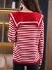 Women's Sweaters Sweater Navy Blue Collar Pullover Autumn And Winter Stripe Knitted Bottom Shirt