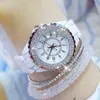 Wristwatches BS Top Brand Writ Wrist Watch for Women White Ceramic Band Ladies Watch Watch Quartz Fashion Women Rhinestones Watches 230729