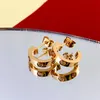 Luxury Brand Designer Stainless Steel Stud Earrings for Women LOVE C Shape Hollow 18K Gold Bling Diamond Ear Rings with Shining Crystal Party Wedding Jewelry