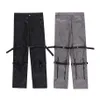 Pantaloni cargo Cerniera posteriore Fasce al ginocchio Colore grigio e nero per pantaloni impermeabili casual larghi dritti maschili279E