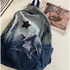 Okul Çantaları Kore Vintage Sıradan Denim Kitap Çantası Kız Okul Çantası Pentagram Patchwork Okul Sırt Çantası Y2K Denim Sırt Çantası Öğrenci Çantası Seyahat Çantası 230729