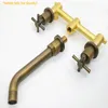 VOURUNA Antique Brass wall mount hole faucet bathroom Cold Basin Mixer Taps277O