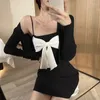 Robes décontractées Real S 2023 Summer Style Ladies 'Temperament Fashion Fried Street Knitted Suspender Dress