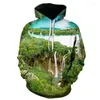 Erkek Hoodies Sweater Bahar Doğal Mor Yeşil Hoodie 3D Baskı Moda Açık Sweatshirt kazak