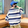 Hoodies Sweatshirts Boys Clothes 5 to 14Years Old Spring Autumn Tops Striped Print Loose Pullover Sweatshirt Long Sleeve Teenage Arrival 230729