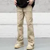 Pantaloni da uomo Tasche laterali con bottoni alla caviglia Coulisse Cargo dritto Tinta unita Streetwear Baggy Tuta casual Pantaloni unisex