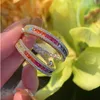 Hoop Huggie S925 silver needle earrings gradient rainbow personality hoop female color 230729