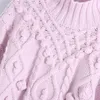 Vrouwen Truien Ardm 2023 Vrouwen Mode Met Pompoms Losse Gebreide Trui Vintage Hoge Hals Roze Winter Twist Pull Vrouwelijke Truien chic