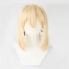 Violet Evergarden Ponytail Braid Buns Blonde Hair Heat Resistant Cosplay Costume Wig Cap Ribbon Y0913254i