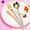Servis uppsättningar svart guld rostfritt stål bestick set silver bordsartiklar diskmaskin säker gaffel sked knivmiddag eko