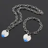 Vintage o T Chain Heart Necklace Jewelry Set Emamel Charms Pendant Rostfria kvinnor Män Sun Gold Chunky Chain Halsband och armband328y