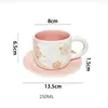 Tazze Piattini 250ml Tazza in ceramica con fiori di ciliegio dipinta a mano Tazza da caffè Piattino Set Tè pomeridiano Colazione Latte Home Cafe Bicchieri