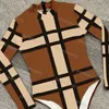 Designer Plaid Swimwear Women Long Sleeve Fashion Sexy Beach Surfing Holiday Swimwear Two Piece Set