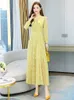 Robes décontractées femmes élégantes à manches longues Maxi robe 2023 printemps bleu mousseline de soie tuniques Midi jaune Floral Chic fête soirée Fiesta