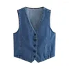 Women's Tanks 2023 Spring Leisure Fashion Unique V-neck Sleeveless Single Breasted Slim Fit Blue Tank Top Vest