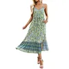 Casual Dresses Women Summer High Waist Ruffle Maxi Dress Print Flowy Long
