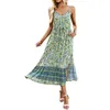 Casual Jurken Dames Zomer Hoge Taille Ruffle Maxi Dress Print Flowy Long