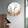 Orologi da parete Eucalipto Foglie idilliache Dahlia Rose Grande orologio da pranzo Ristorante Cafe Decor Decorazione domestica rotonda silenziosa