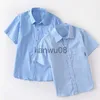 Kids Shirts Summer Kids Blue Shirts for Girls School Uniform Blouses for Boy Short Sleeve Preppy Cotton Children Clothes Vestidos 8 10 14 Y x0728