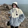 Lamb Fleece Coat Mujer Otoño e Invierno 2023 Nueva versión coreana de estudiantes de secundaria y preparatoria Tendencia de vestido de algodón empalmado suelto y engrosado