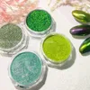 Nail Glitter HNDO 4 PCS Reflective Green Magic Mirror Powder Set Chrome Nail Glitter Pigment Dust Professional Manicure Decorations Design 230729